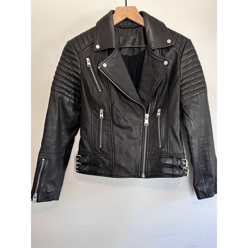 AllSaints Leather Papin Biker Jacket Edgy Moto Grunge Punk Rock Sexy Lux Size 6
